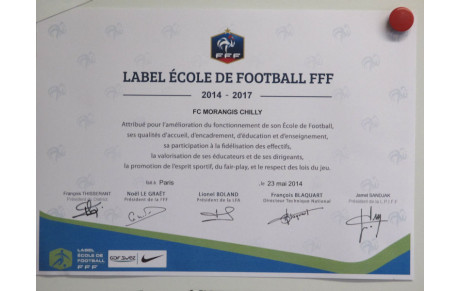 Renouvellement Label Ecole de FOOTBALL